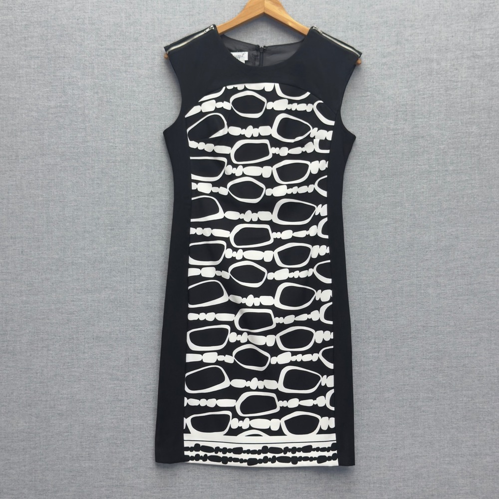 NWT Maggy London Black White Geometric Sleeveless Sheath Dress Women's 6